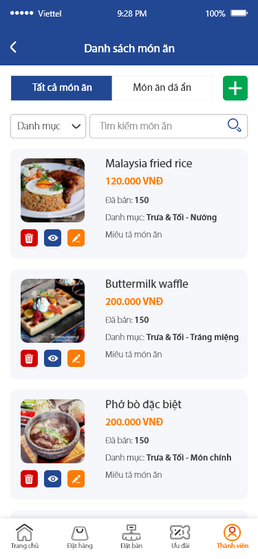 App nhà hàng lĩnh vực FnB